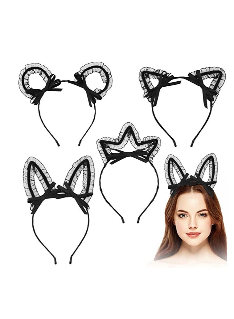 Headbands, Sweet Cat Ears Headband, Rabbit Ears Hairbands, Thin Metal Bands with Cloth Wrapped Rubber, Crown Tiara Headpiece for Masquerade Party Birthday Headwear Cosplay (4Pcs) - Image 1